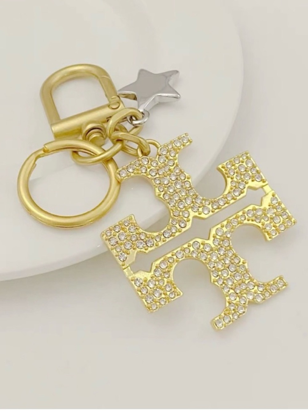 Tory Burch Gold Crystal Logo Key Charm
